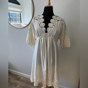 BCBG RUNWAY off white silk flower cut out dress
